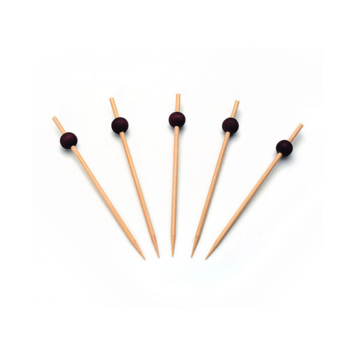 BAMBOO PICKS BLACK BALL 12CM 100 Pieces