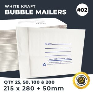 Bubble Mailer #2 (215 x 280 + 50mm) 50 Pieces