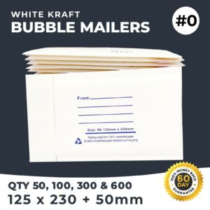 Bubble Mailer #0 (125 x 230 + 50mm) 50 Pieces
