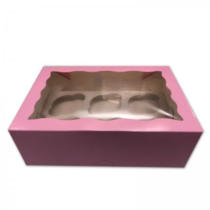 Cup Cake Box 6 Hole Baby Pink Window Face