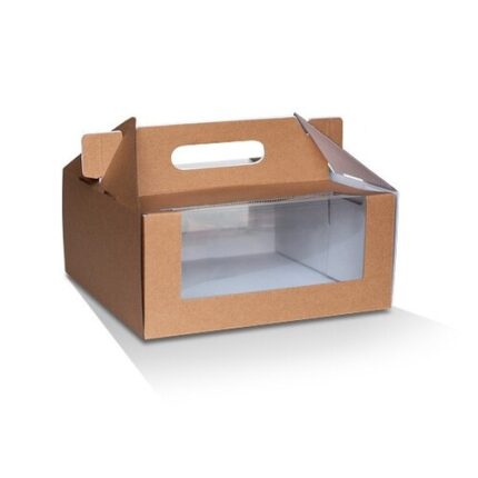 Kraft Corrugated Pack and Carry Cake Box with Window 6x6x4