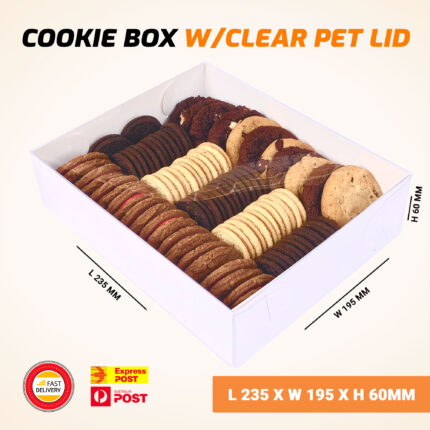 Cookie Box Rectangle with Clear Pet Lid 235x195x60mm (30 Pack)