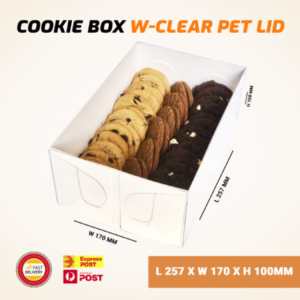 Cookie Box Rectangle with Clear Pet Lid 257x170x100mm 30 Pack